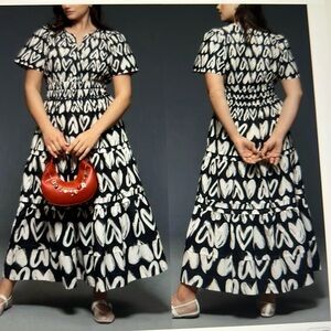 ANTHROPOLOGIE 🖤🤍🖤🤍 Somerset maxi Black and White hearts  Patterned Dress